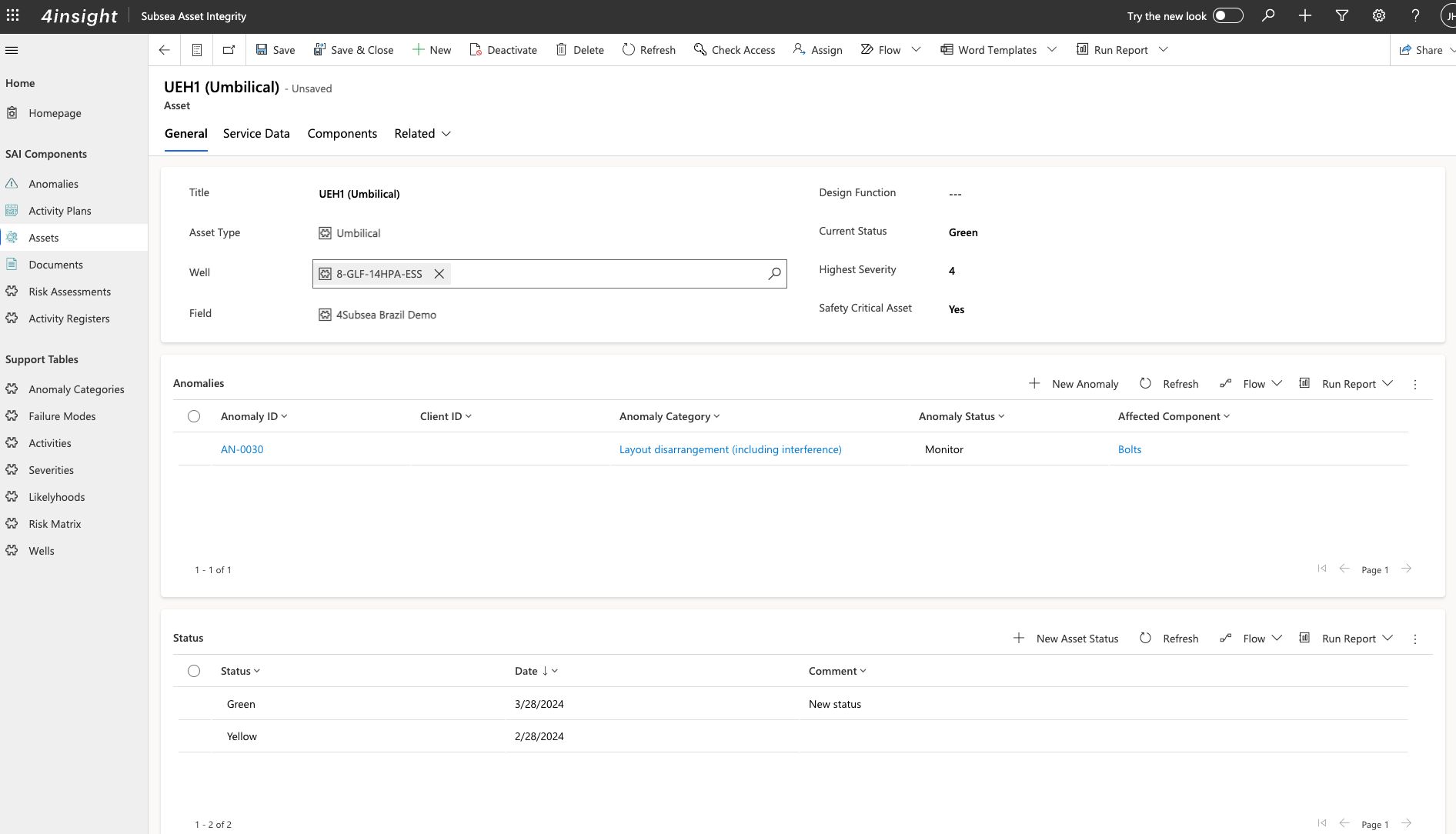 Asset Form. Registrering/informasjonsside for en Asset 